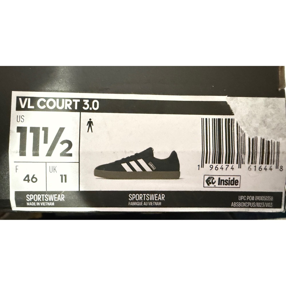 Adidas VL Court 3.0 Mens Sneakers Black White Gum ID6286 Size 11.5 NEW - Picture 7 of 7